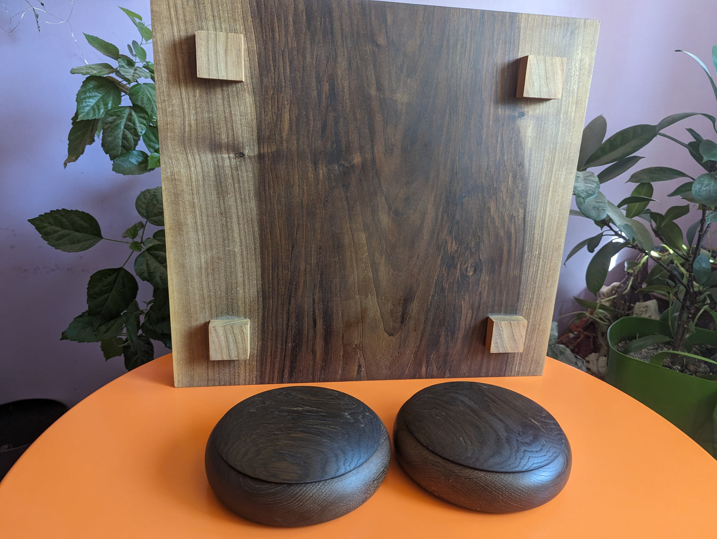21" solid walnut Xiangqi board game set. Handmade board. Hand carved lines