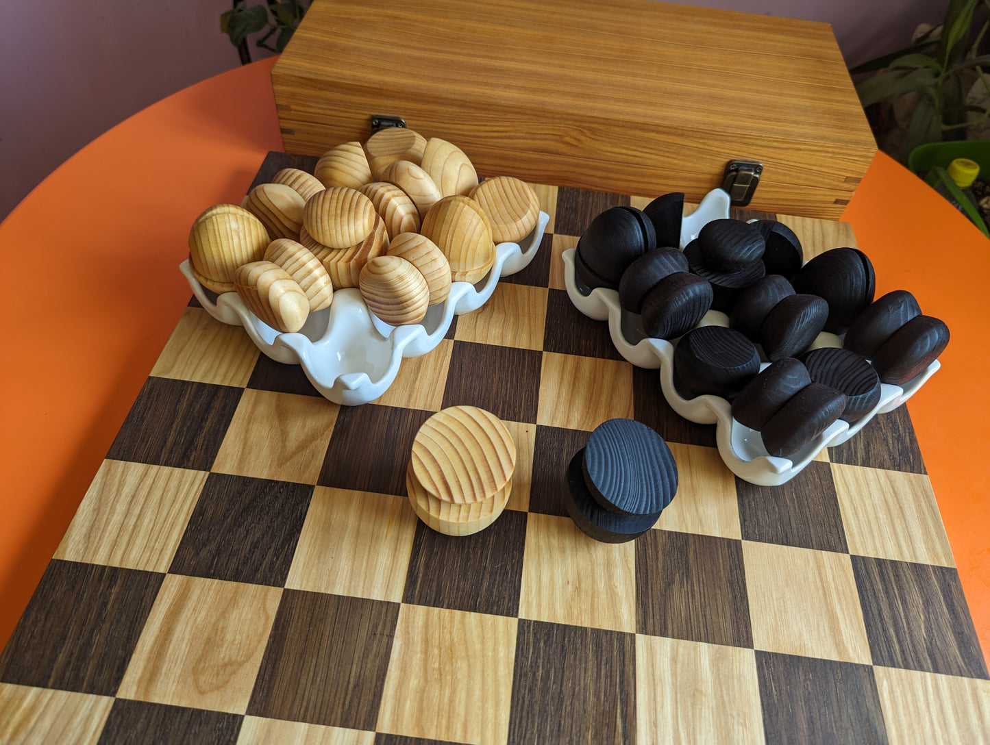 Julien Levy inspired chess set. Handmade abstract modern wooden chess.