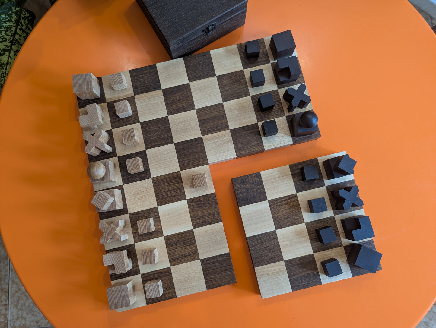 Handmade wood Bauhaus chess set