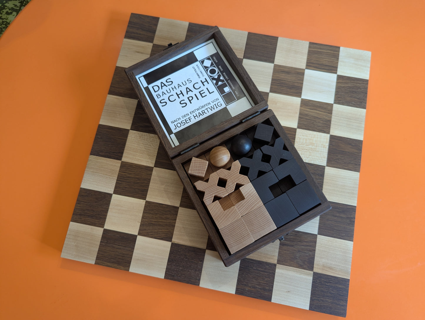 Handmade wood Bauhaus chess set