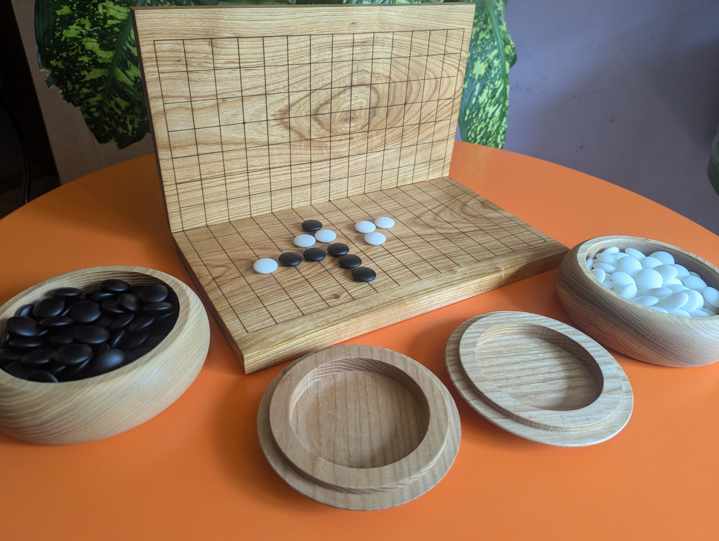 Renju wooden game set. Foldable thin sweet cherry wood 15x15 Goban. Gomoku. Game Go set