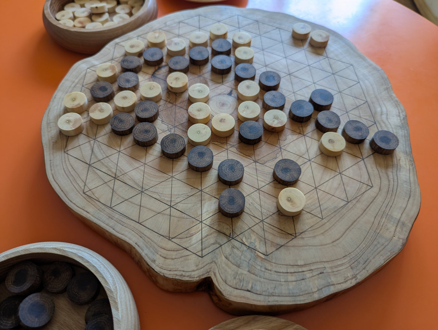 Wooden Volo game set. Juniper wood board with live egde