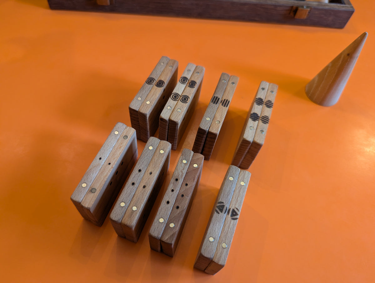 Wooden Onitama game set. Hardwood wood tiles. Martial arts game.