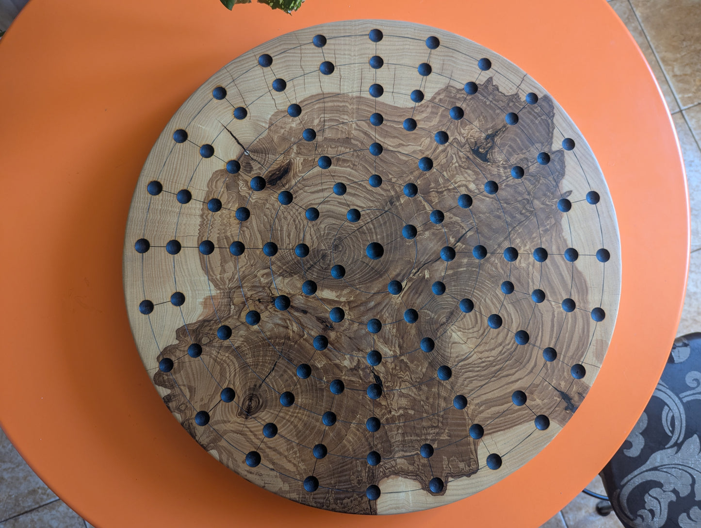 18.9" round solid Ash wood Fidchell board. Handmade