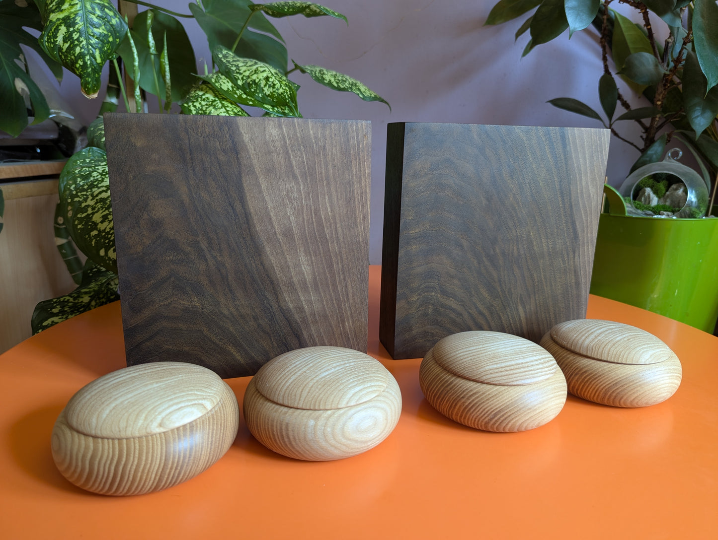 Solid walnut 9x9 Goban. Legless Hand carved game Go board