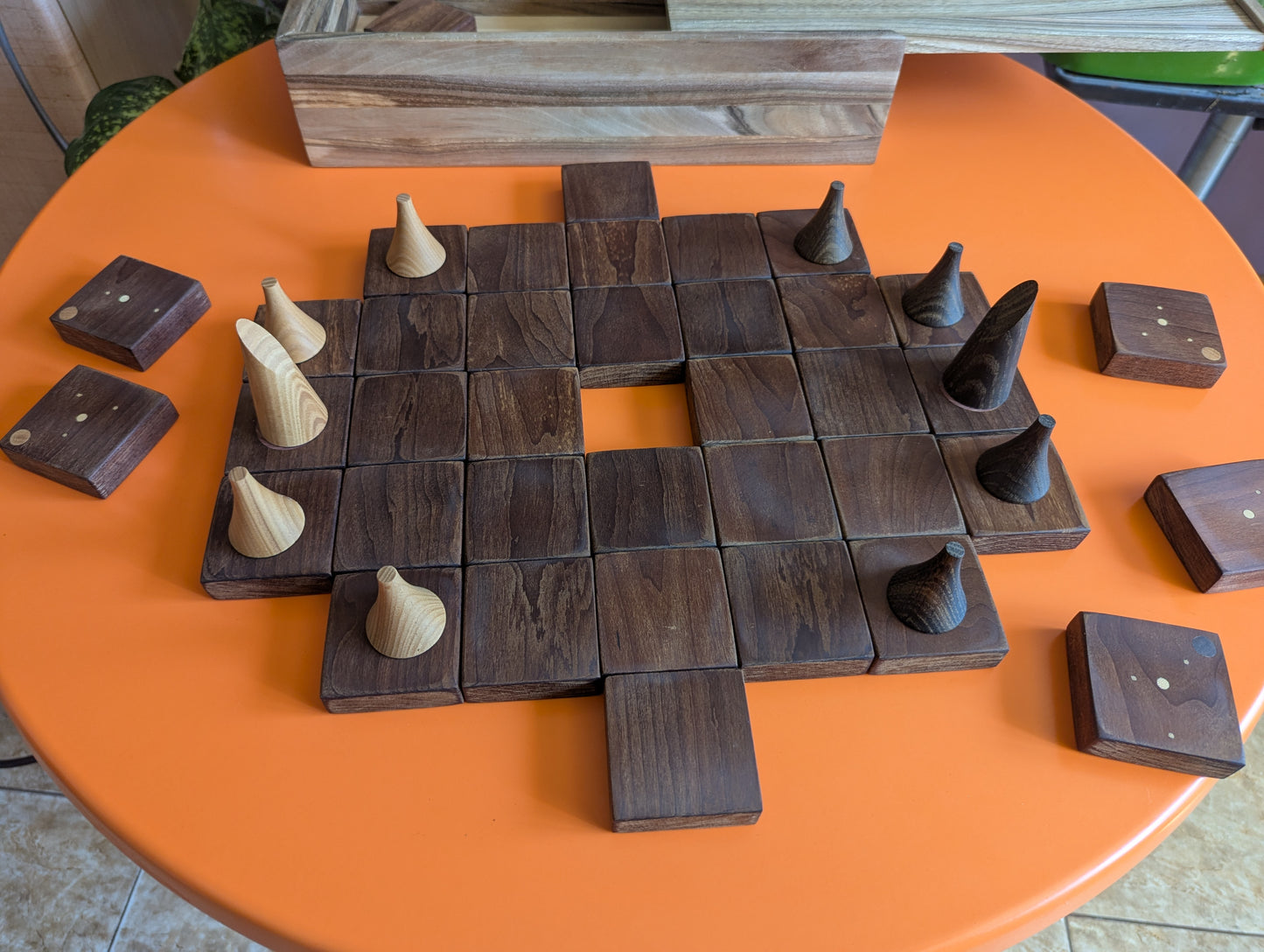 Onitama wooden game set. Hardwood wood tiles. Martial arts game.