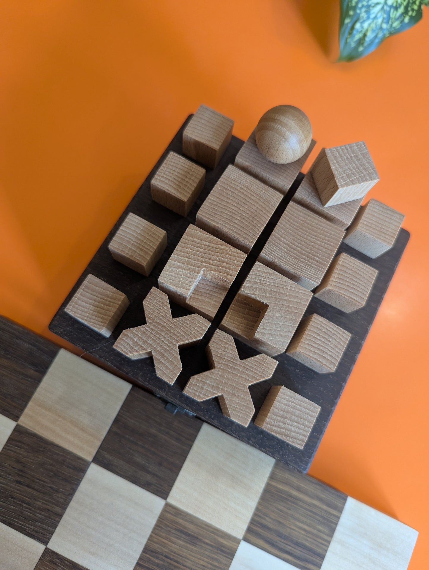 Handmade wood Bauhaus chess set