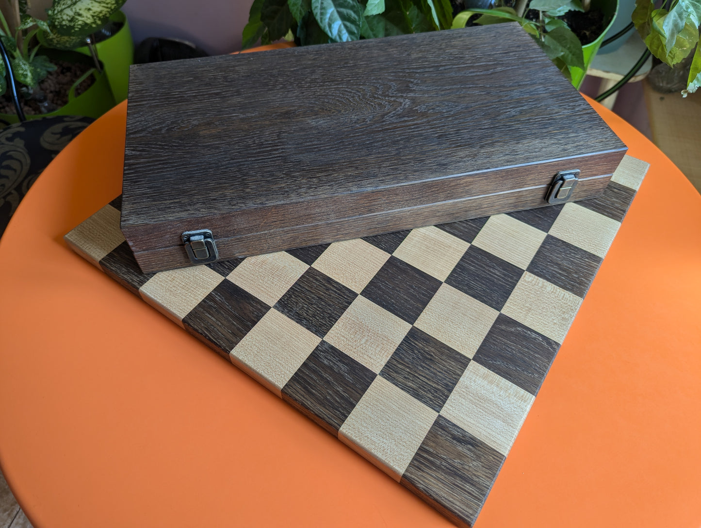 5.5" Handmade wood abstract artistic chess set in wooden box