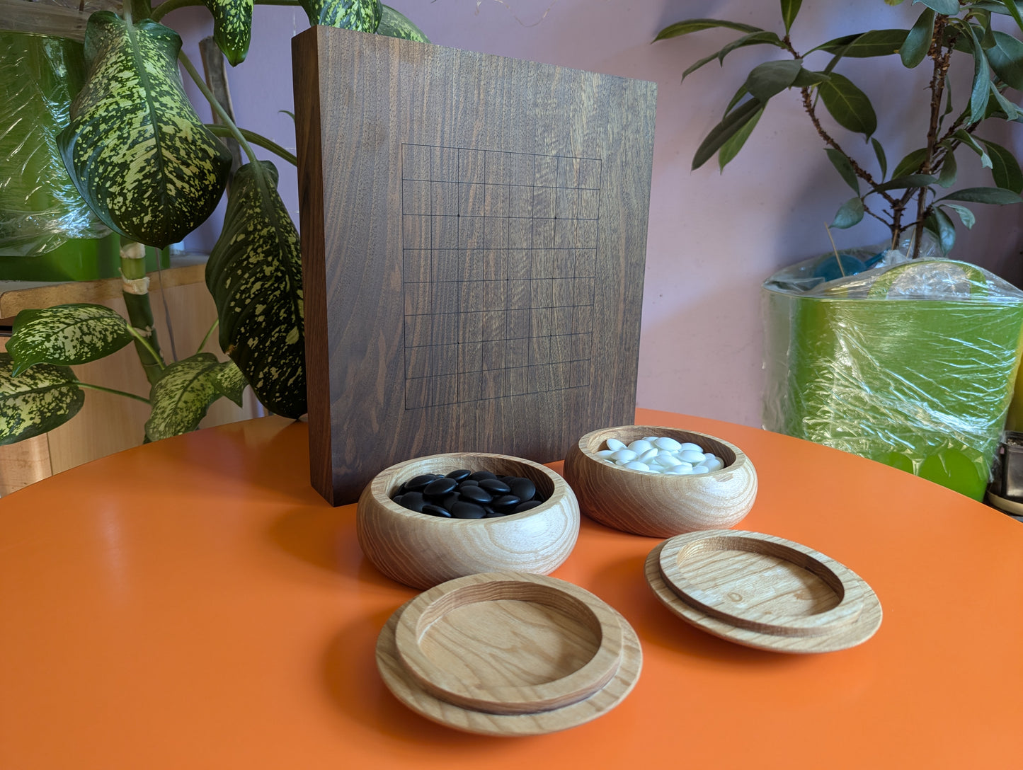 Reversible 13x13 & 9x9 solid walnut game Go set