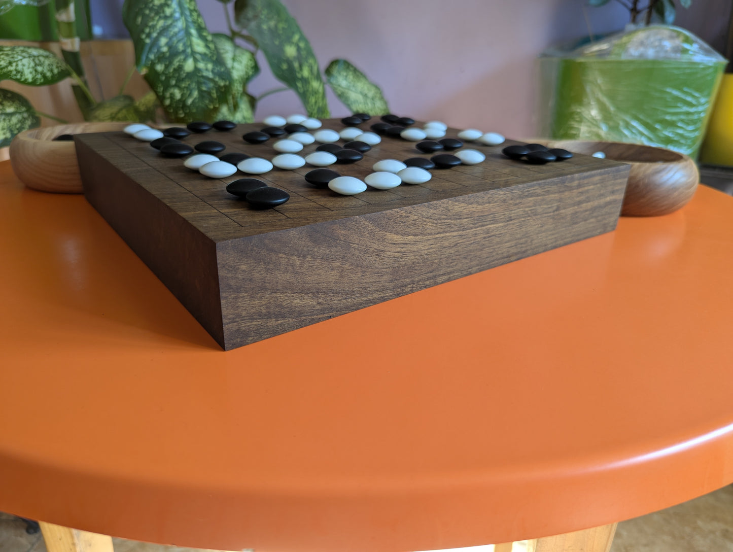 Reversible 13x13 & 9x9 solid walnut game Go set