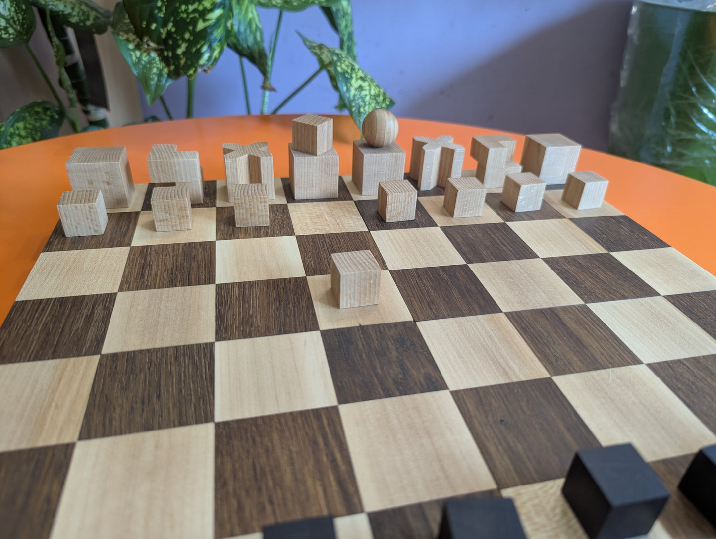 Handmade wood Bauhaus chess set