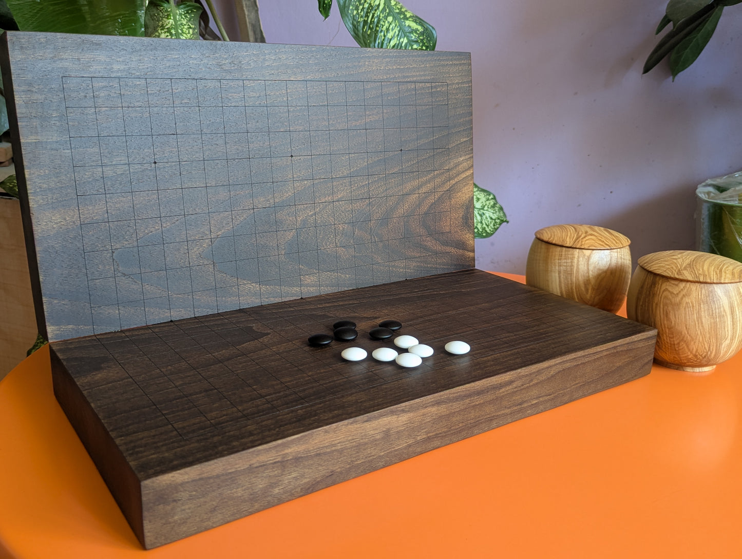 Foldable 19x19 solid walnut Goban. Handmade game Go board. Traditional Japanese games.