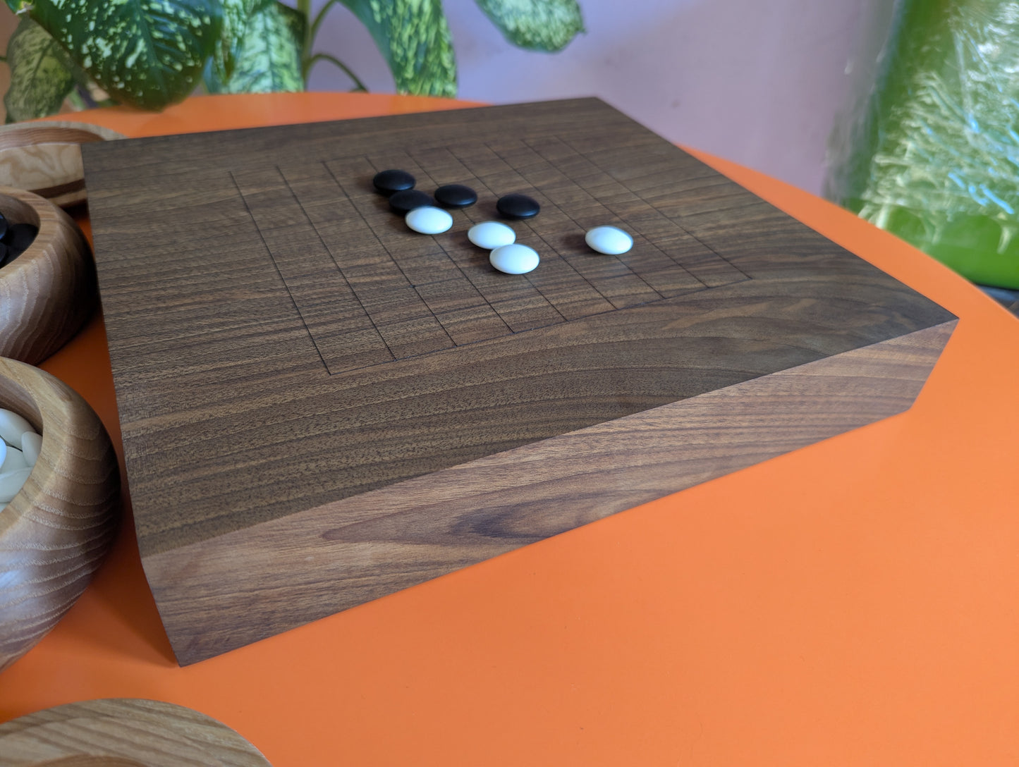 Reversible 13x13 & 9x9 solid walnut game Go set