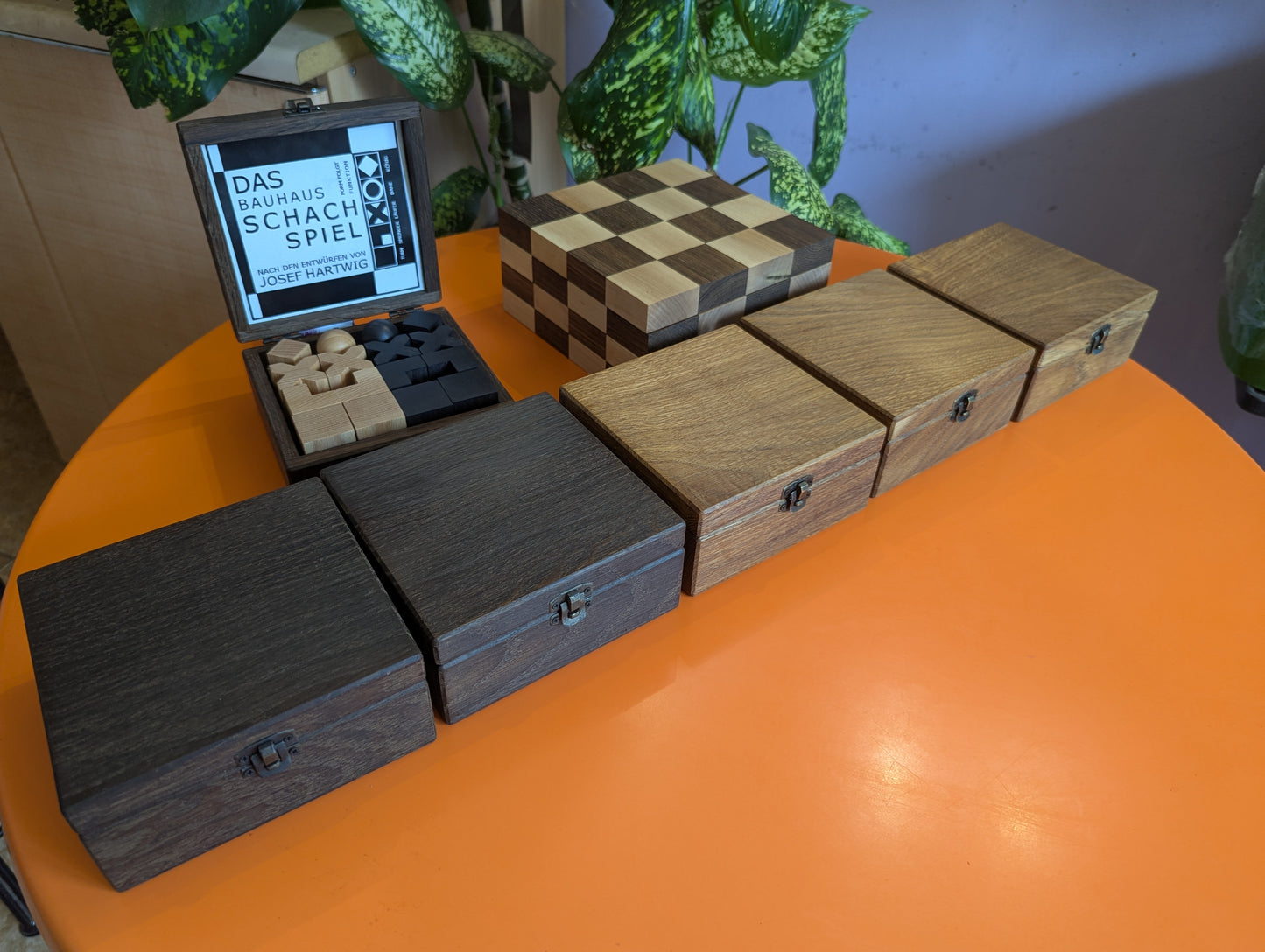 Handmade wood Bauhaus chess set