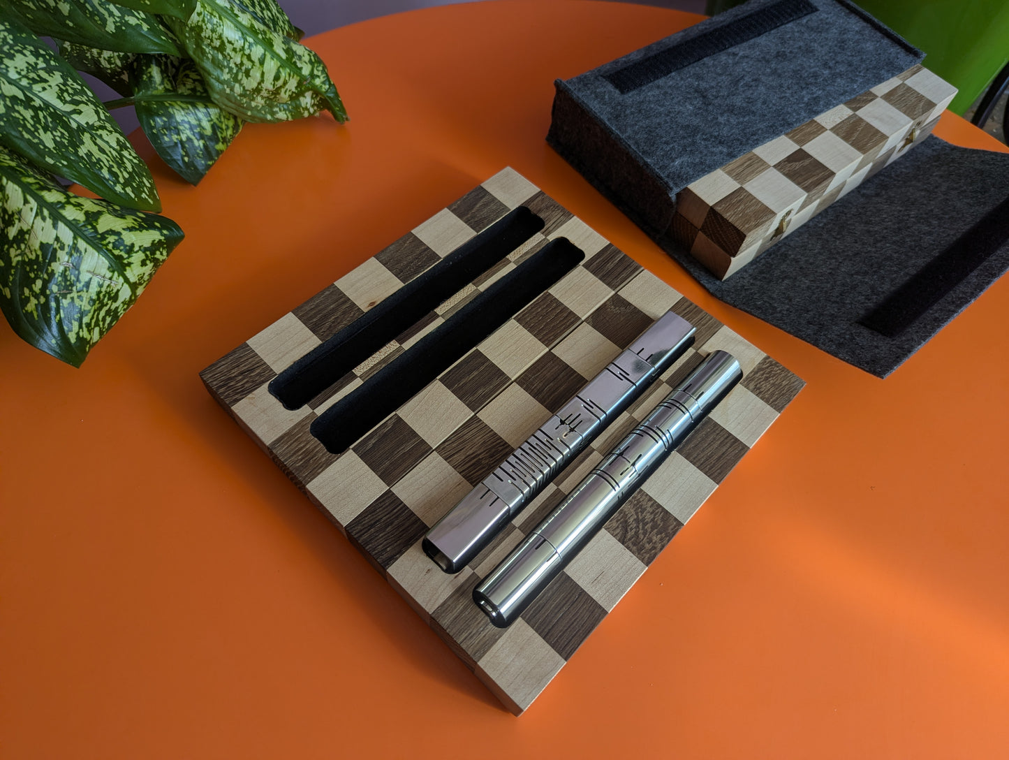 Compact Foldable Stainless Steel Chess Set with Wooden Chessboard/box. Handmade.
