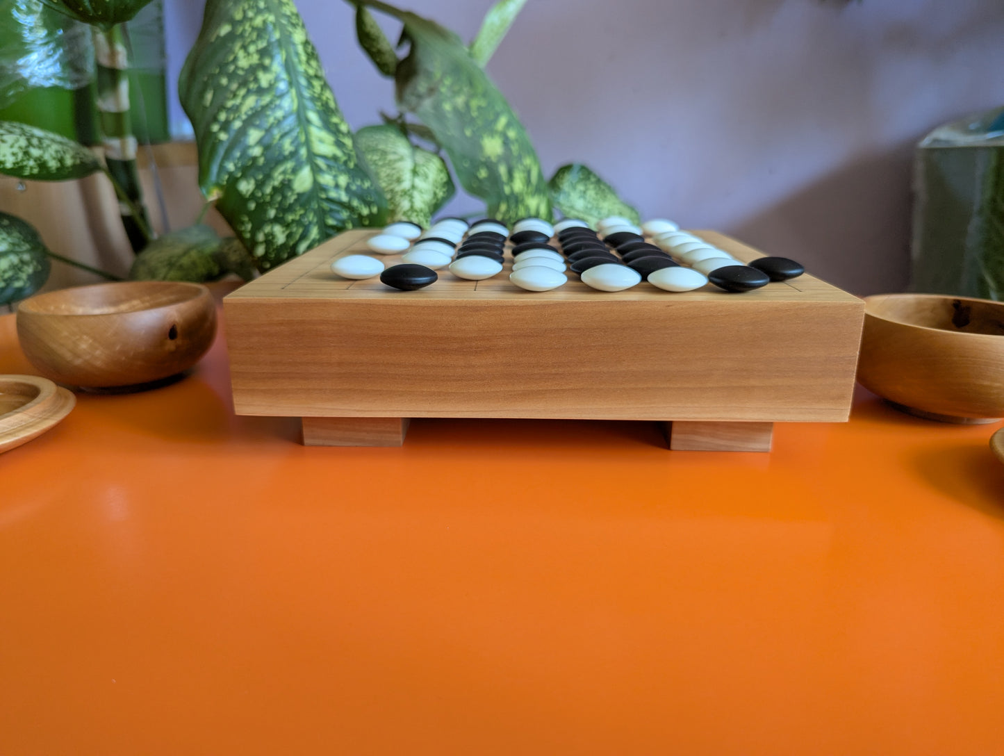 Solid Pear wood 9x9 hand carved game Go board with pear wood bowls and stones