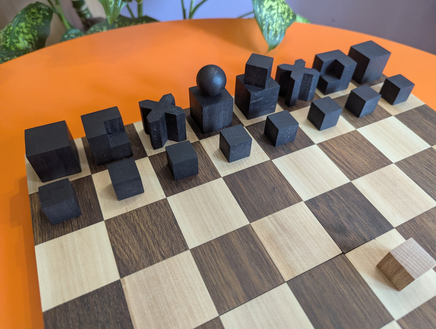 Handmade wood Bauhaus chess set
