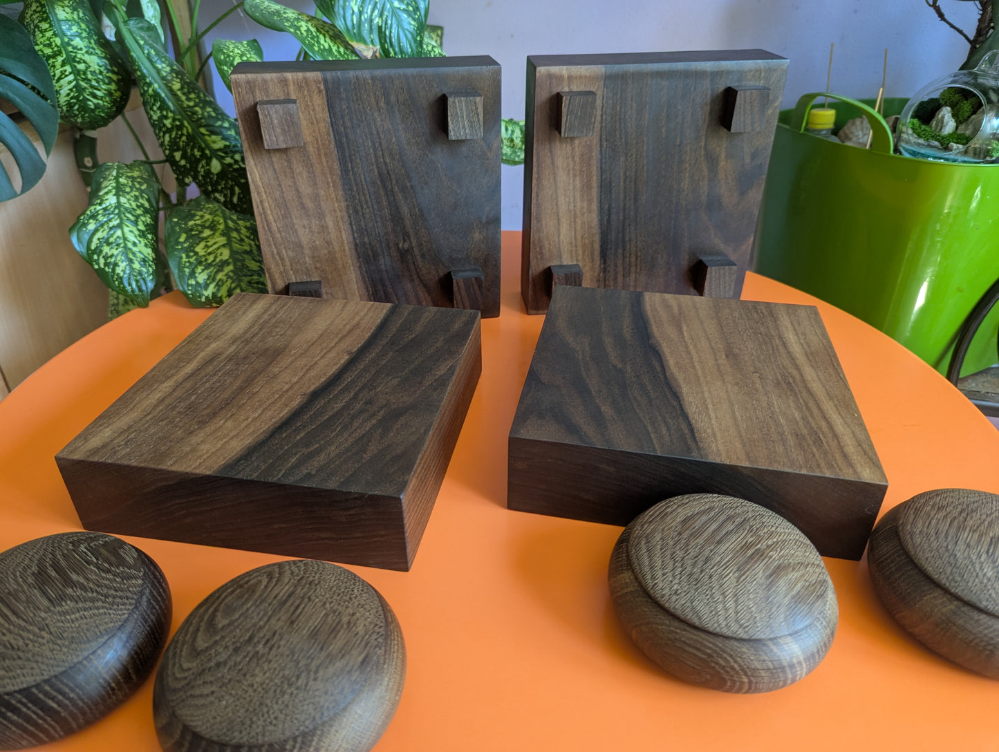 Solid walnut 9x9 Goban. Legless Hand carved game Go board