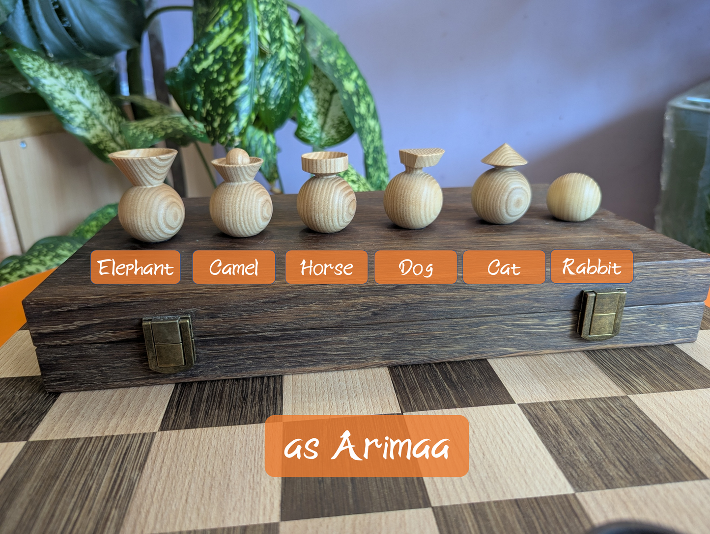 Arimaa chess set and Modern minimalist chess set. Handmade wooden chess pieces