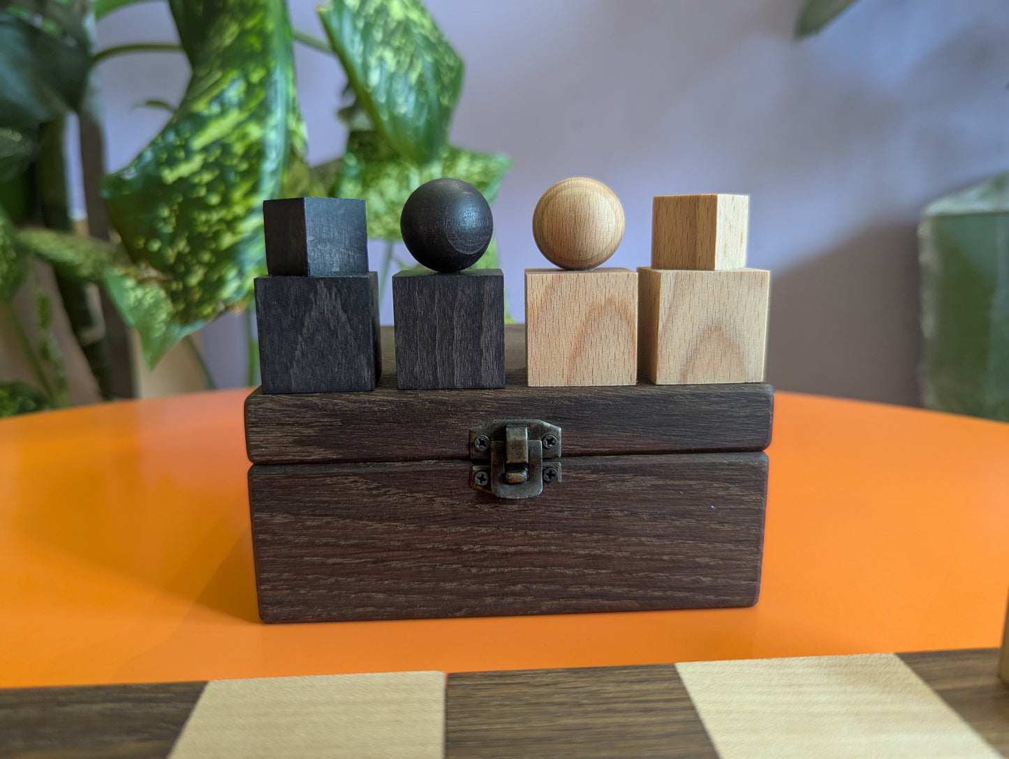 Handmade wood Bauhaus chess set