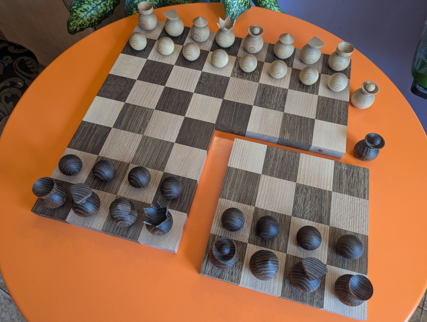 Arimaa chess set and Modern minimalist chess set. Handmade wooden chess pieces