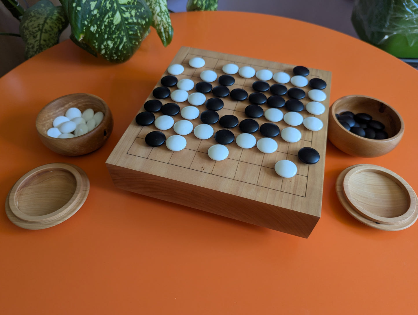 Solid Pear wood 9x9 hand carved game Go board with pear wood bowls and stones
