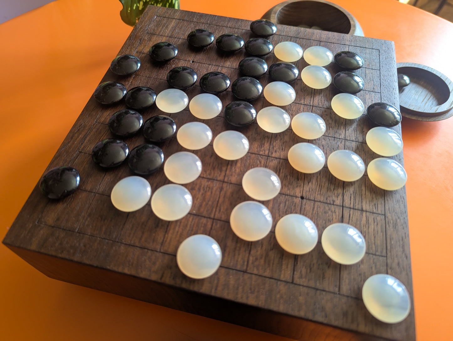 Black walnut 9x9 Goban. 3.4" hand carved game Go board