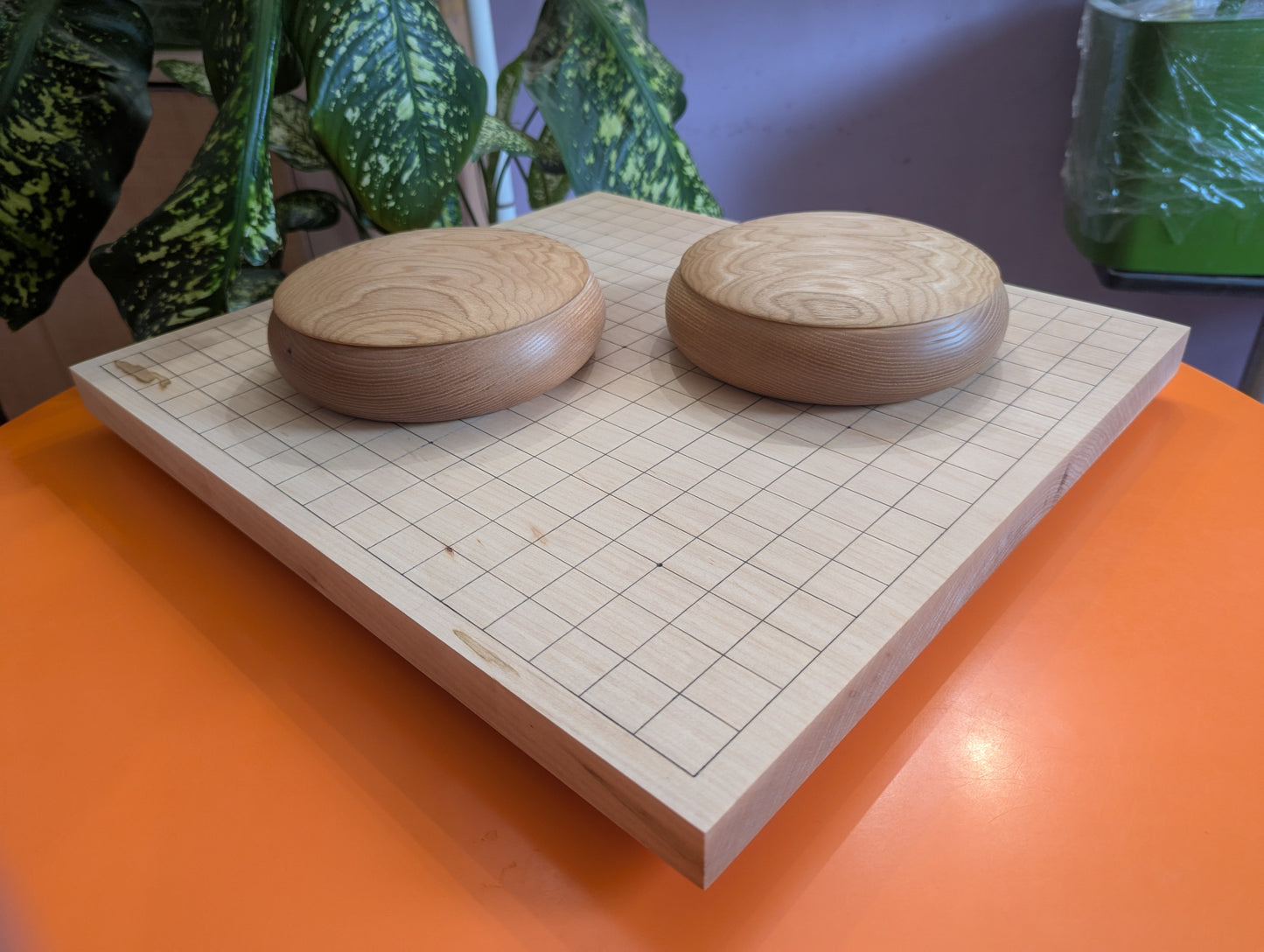 Full Goban solid Maple wood hand carved 19x19 game Go board. Hardwood board