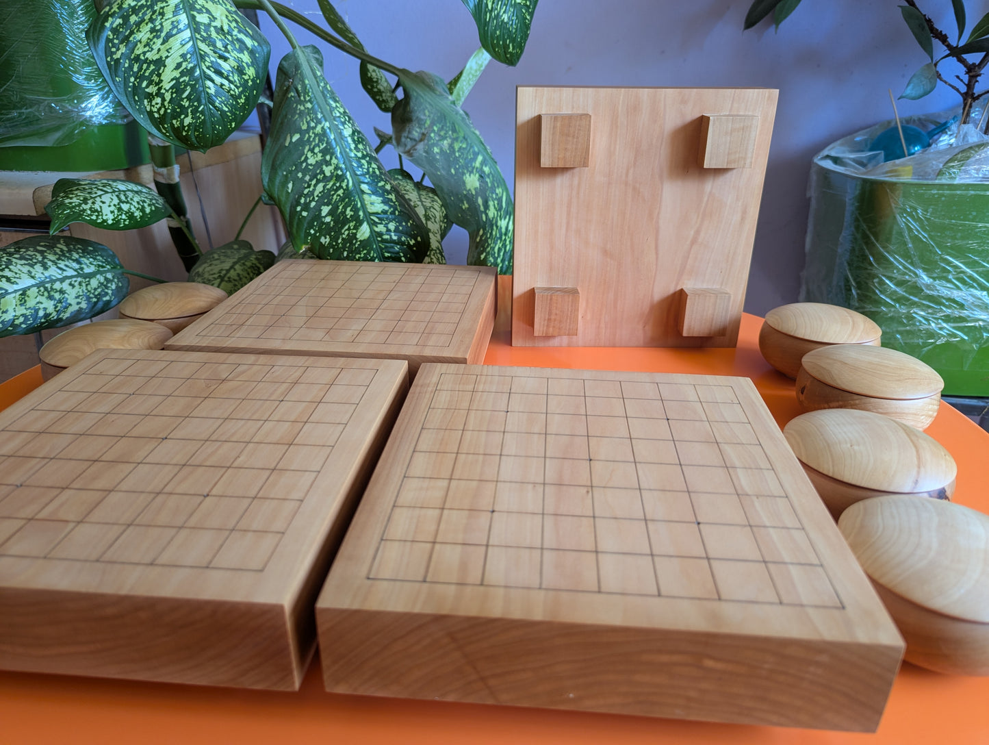Solid Pear wood 9x9 hand carved game Go board with pear wood bowls and stones