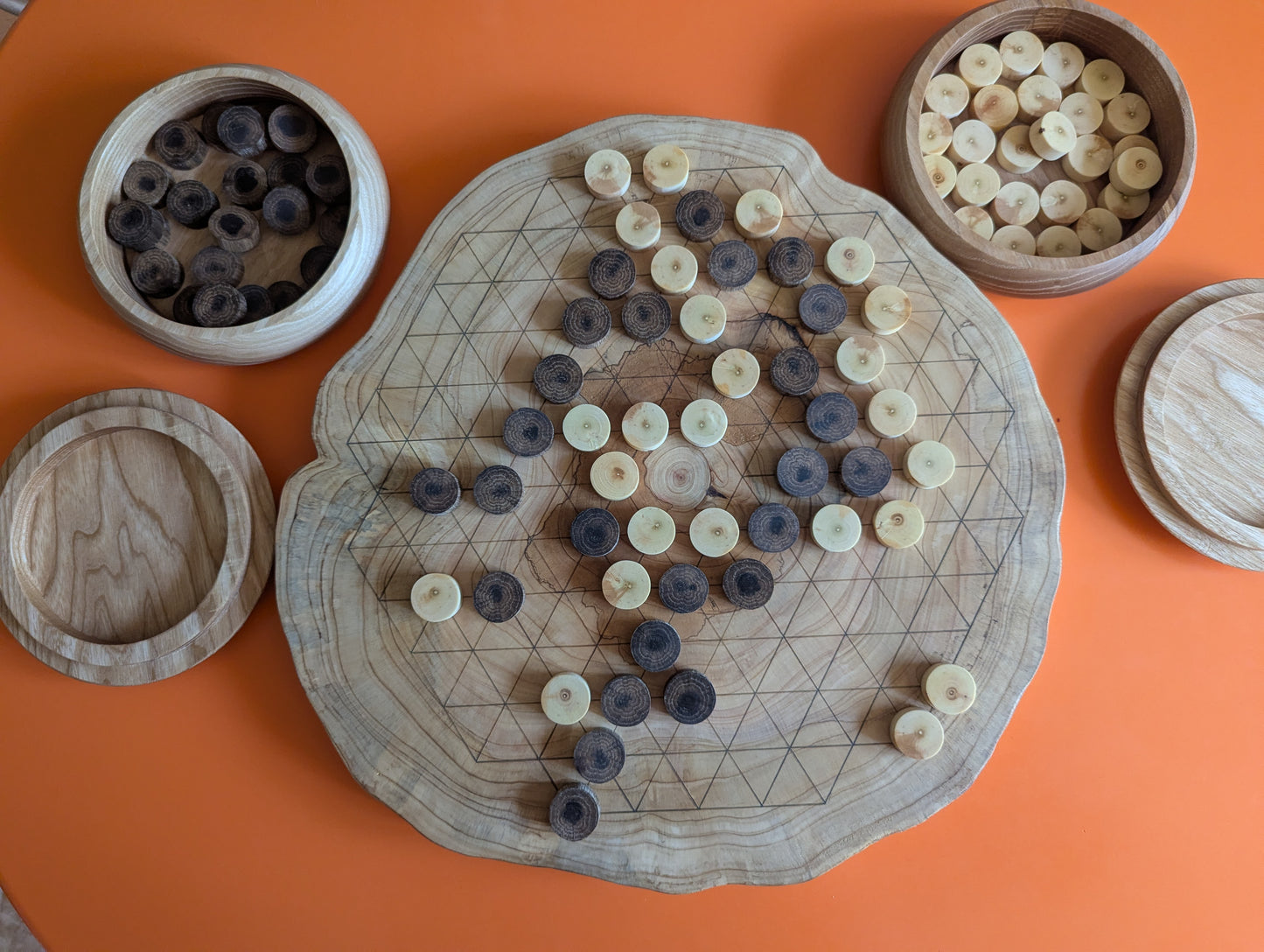Wooden Volo game set. Juniper wood board with live egde