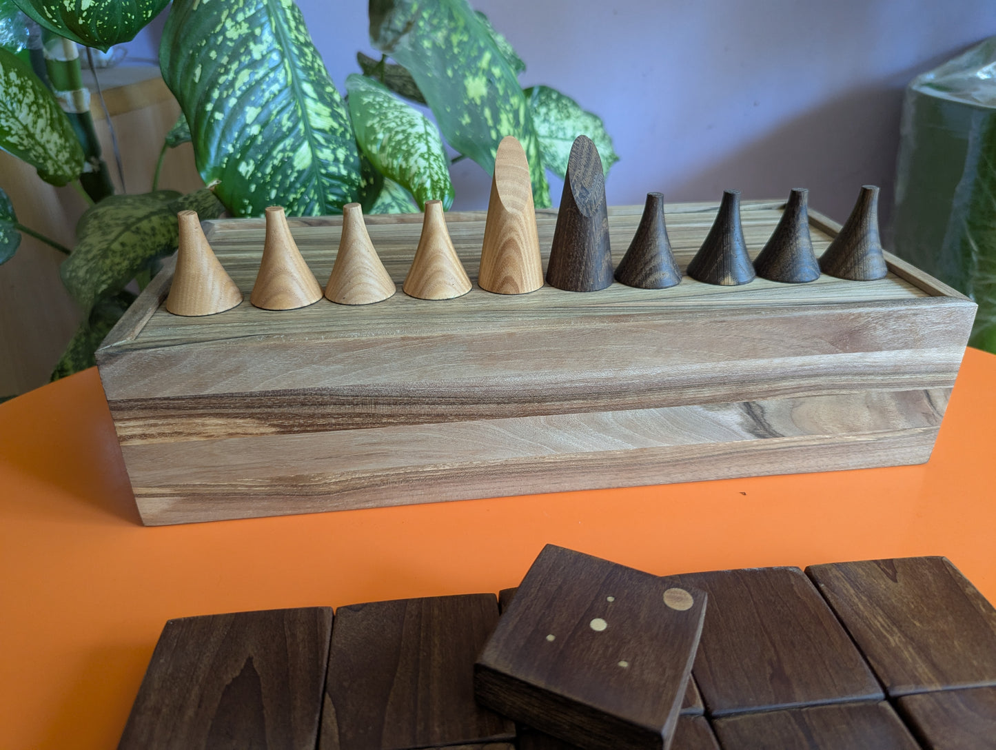 Onitama wooden game set. Hardwood wood tiles. Martial arts game.