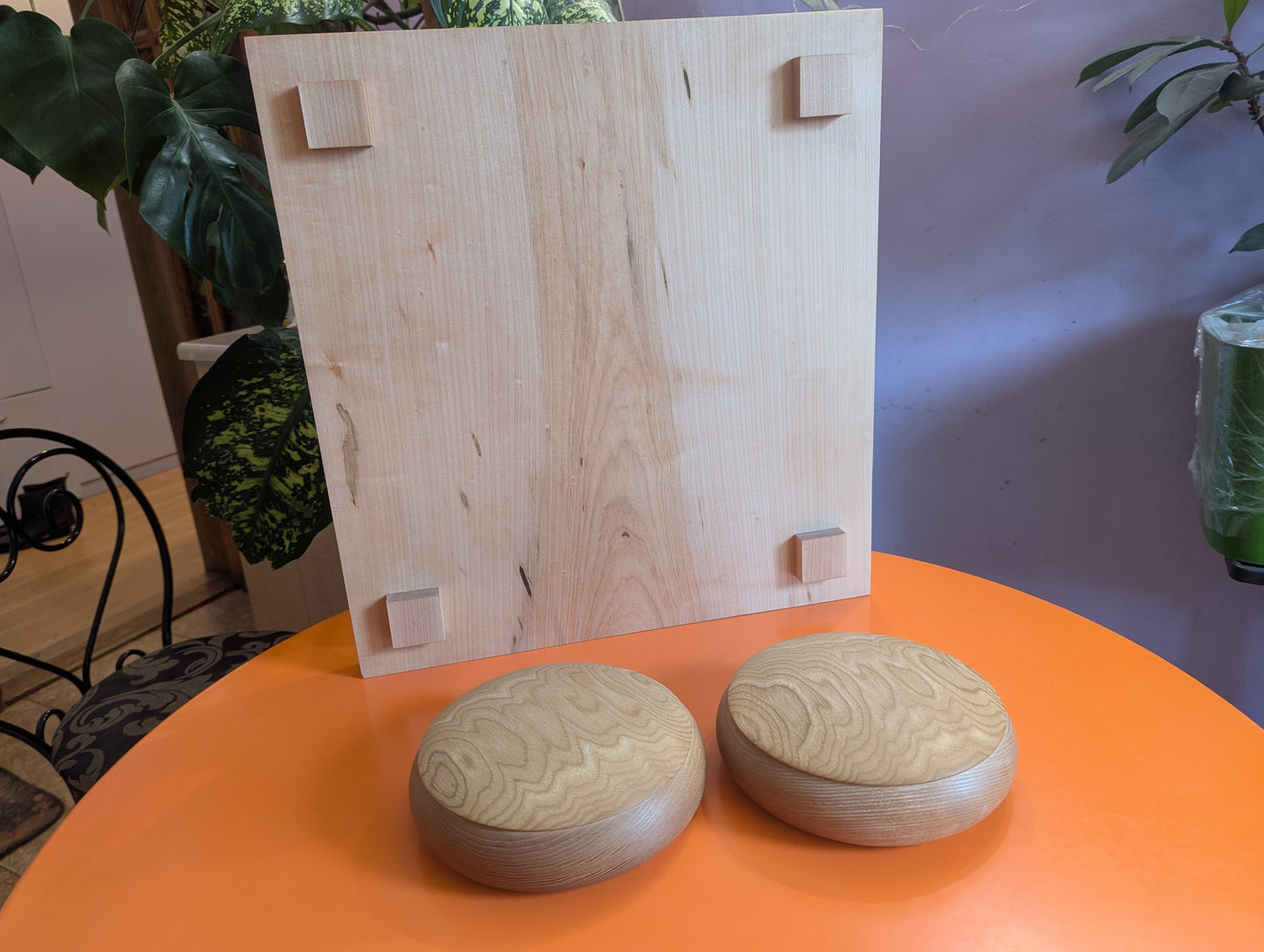 Full Goban solid Maple wood hand carved 19x19 game Go board. Hardwood board