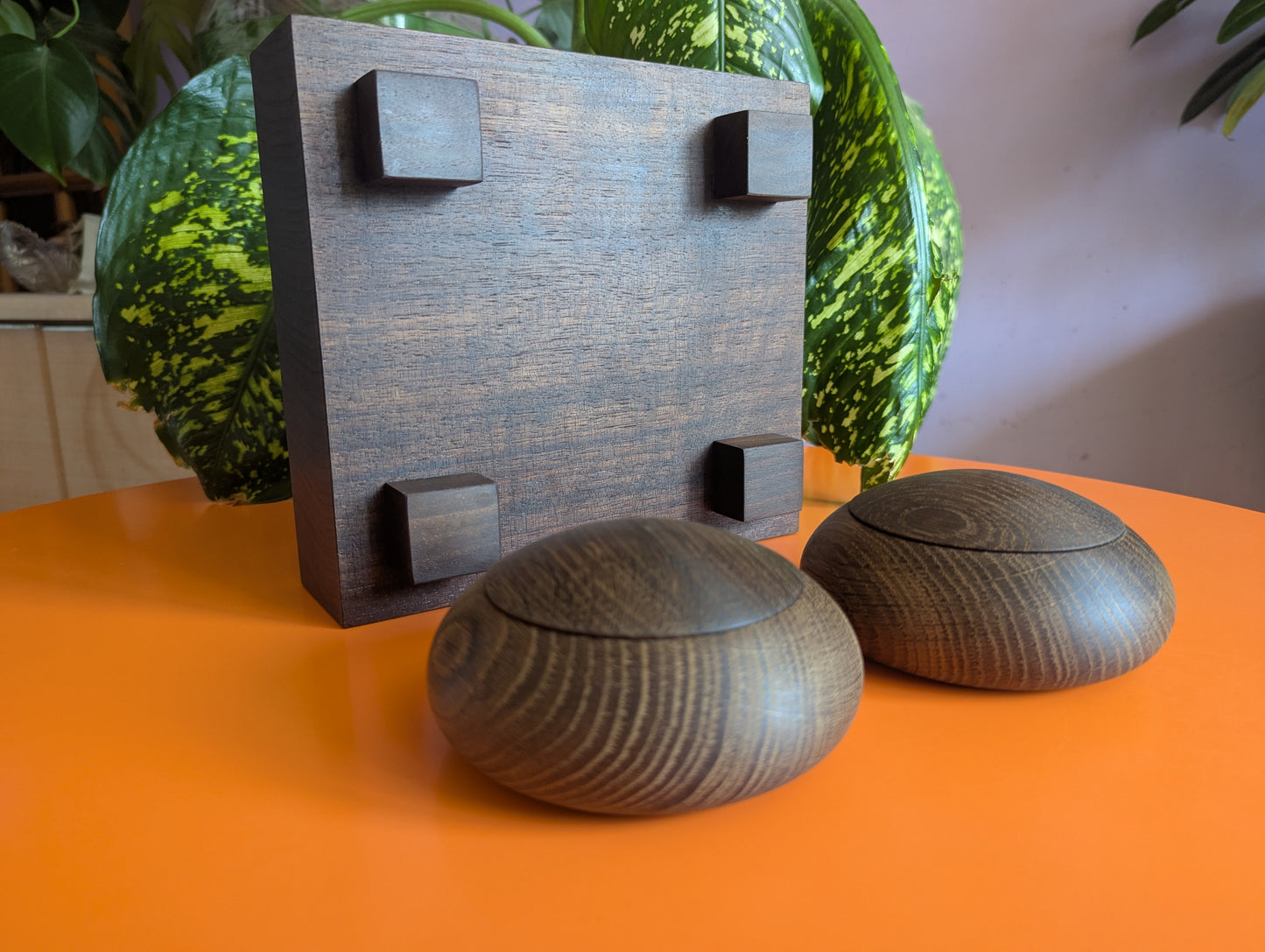 Black walnut 9x9 Goban. 3.4" hand carved game Go board