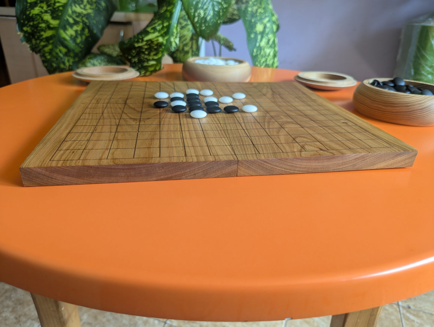 Renju wooden game set. Foldable thin sweet cherry wood 15x15 Goban. Gomoku. Game Go set