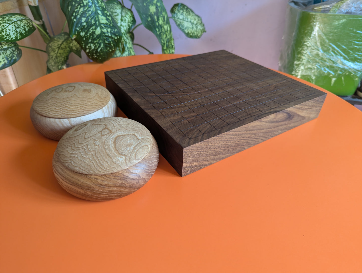 Reversible 13x13 & 9x9 solid walnut game Go set