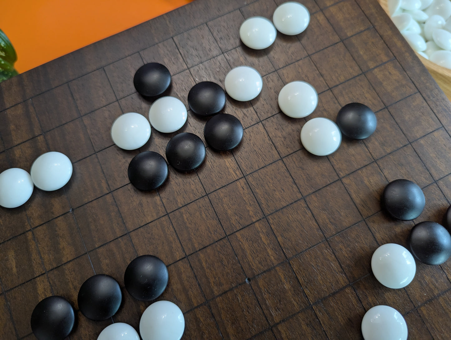 13x13 solid Walnut game Go board. Hand carved lines