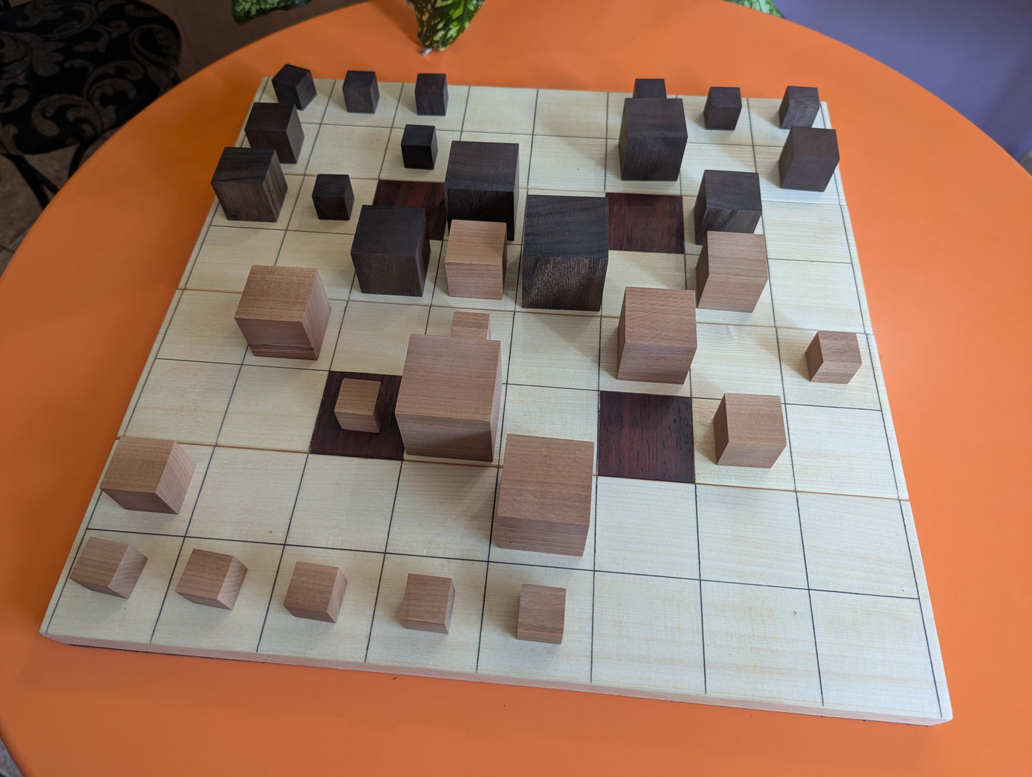 Abstract Cubic Arimaa set. Handmade foldable wooden game set