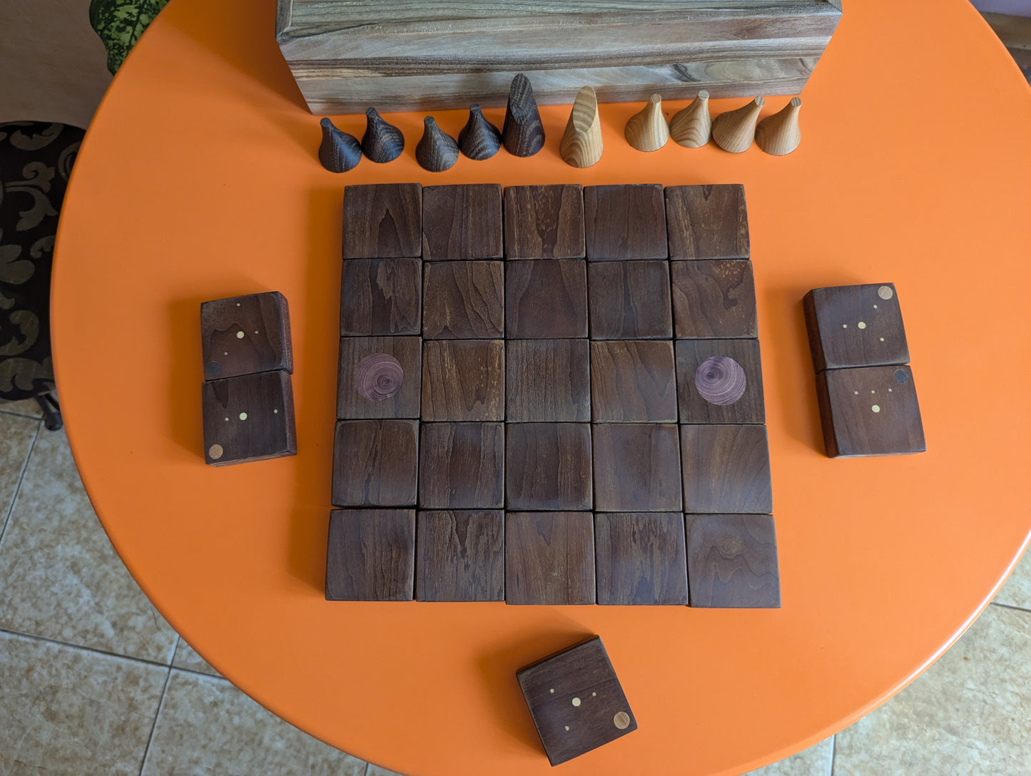 Onitama wooden game set. Hardwood wood tiles. Martial arts game.