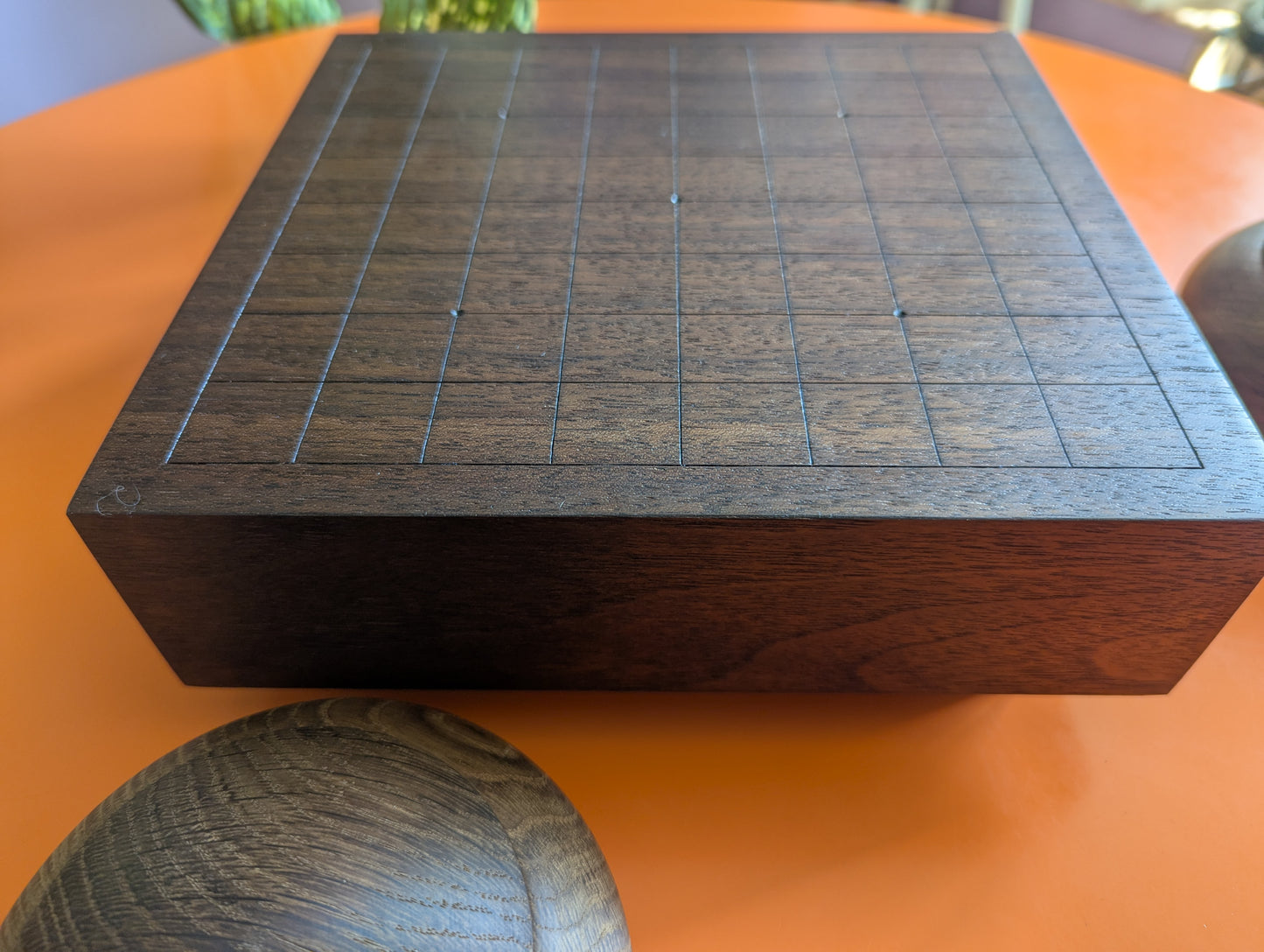 Black walnut 9x9 Goban. 3.4" hand carved game Go board