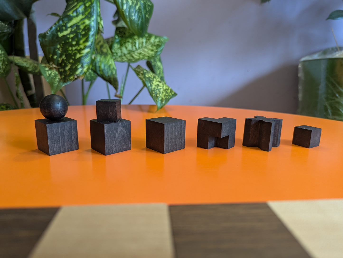 Handmade wood Bauhaus chess set