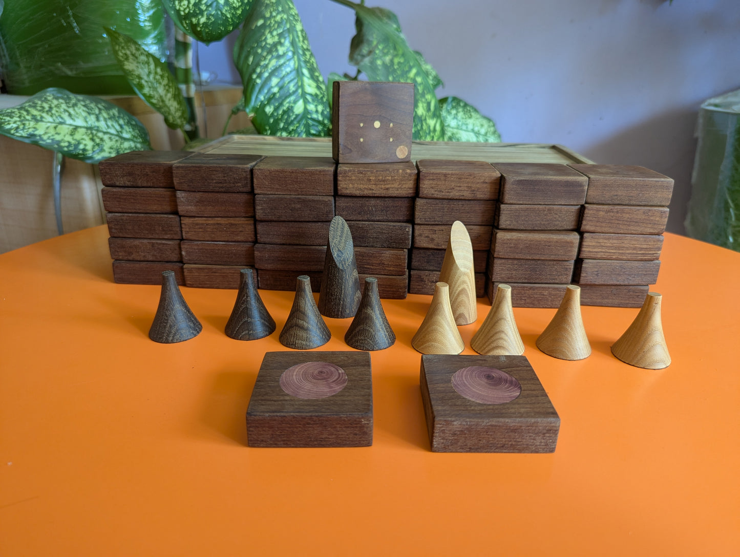 Onitama wooden game set. Hardwood wood tiles. Martial arts game.