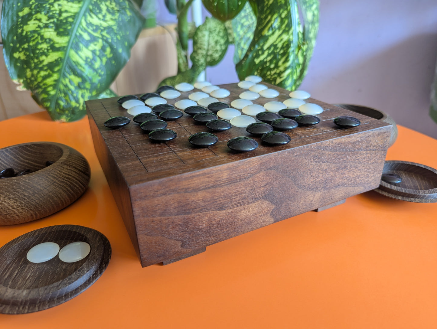 Black walnut 9x9 Goban. 3.4" hand carved game Go board