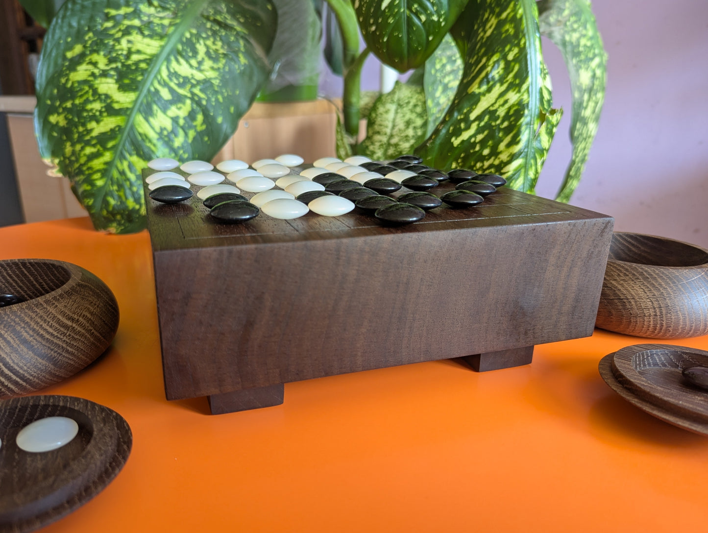 Black walnut 9x9 Goban. 3.4" hand carved game Go board