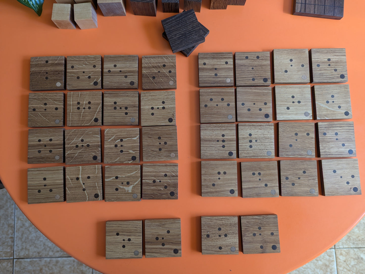 Cubic Onitama wooden game set. Hardwood wood tiles. Martial arts game.