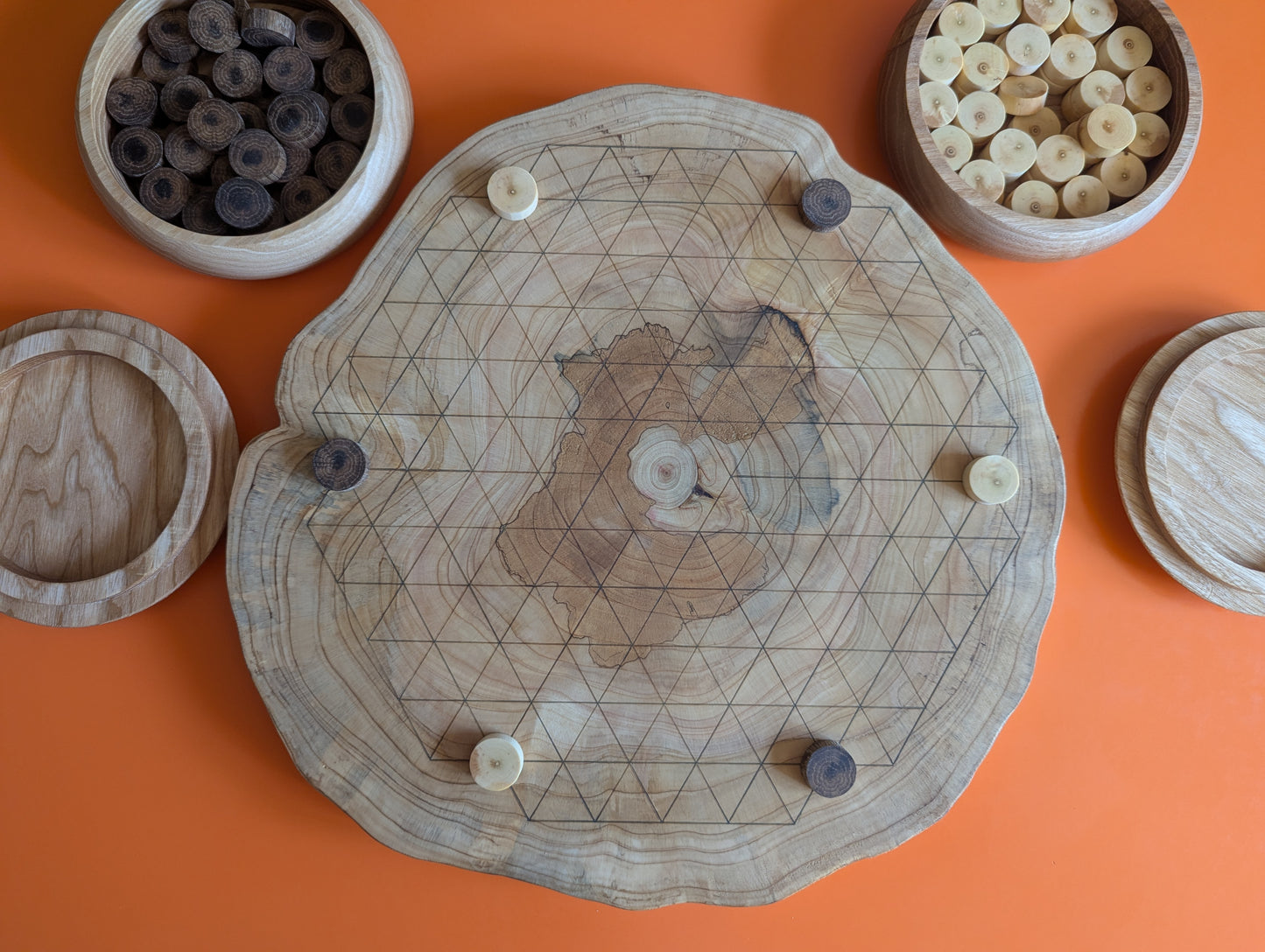 Wooden Volo game set. Juniper wood board with live egde
