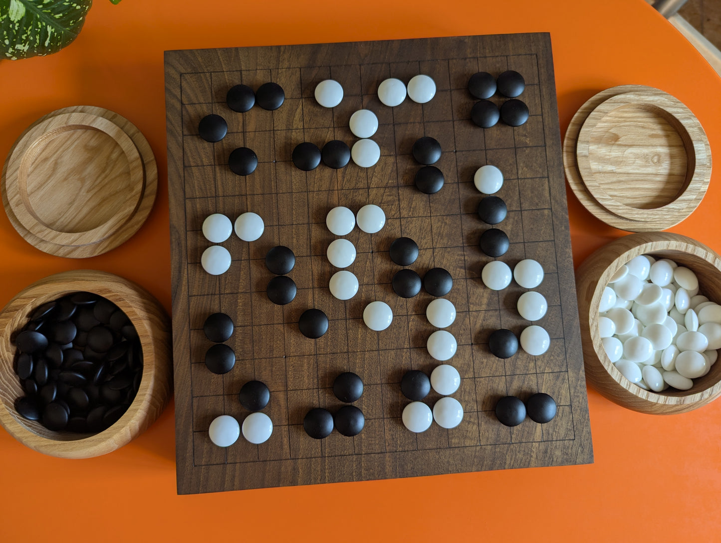 Reversible 13x13 & 9x9 solid walnut game Go set