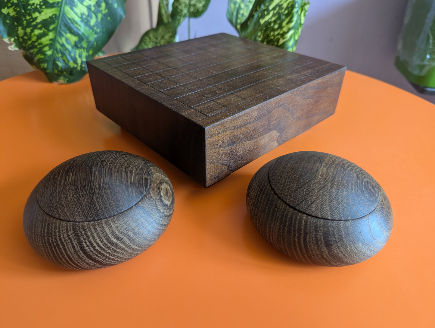 Black walnut 9x9 Goban. 3.4" hand carved game Go board