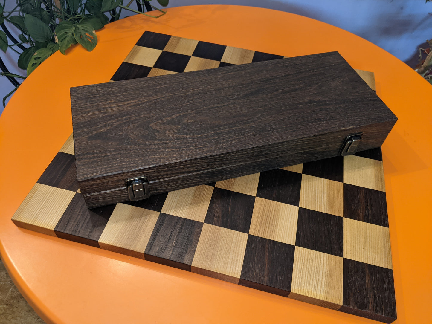 Handmade wood abstract geometric chess set