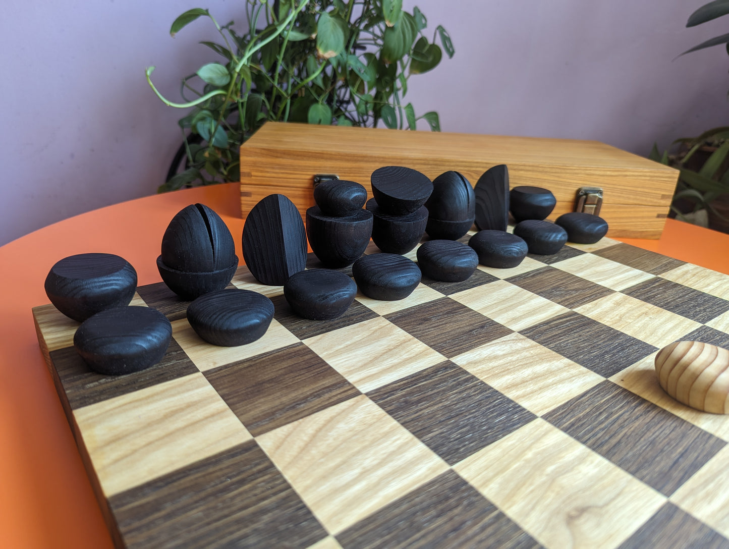 Julien Levy inspired chess set. Handmade abstract modern wooden chess.