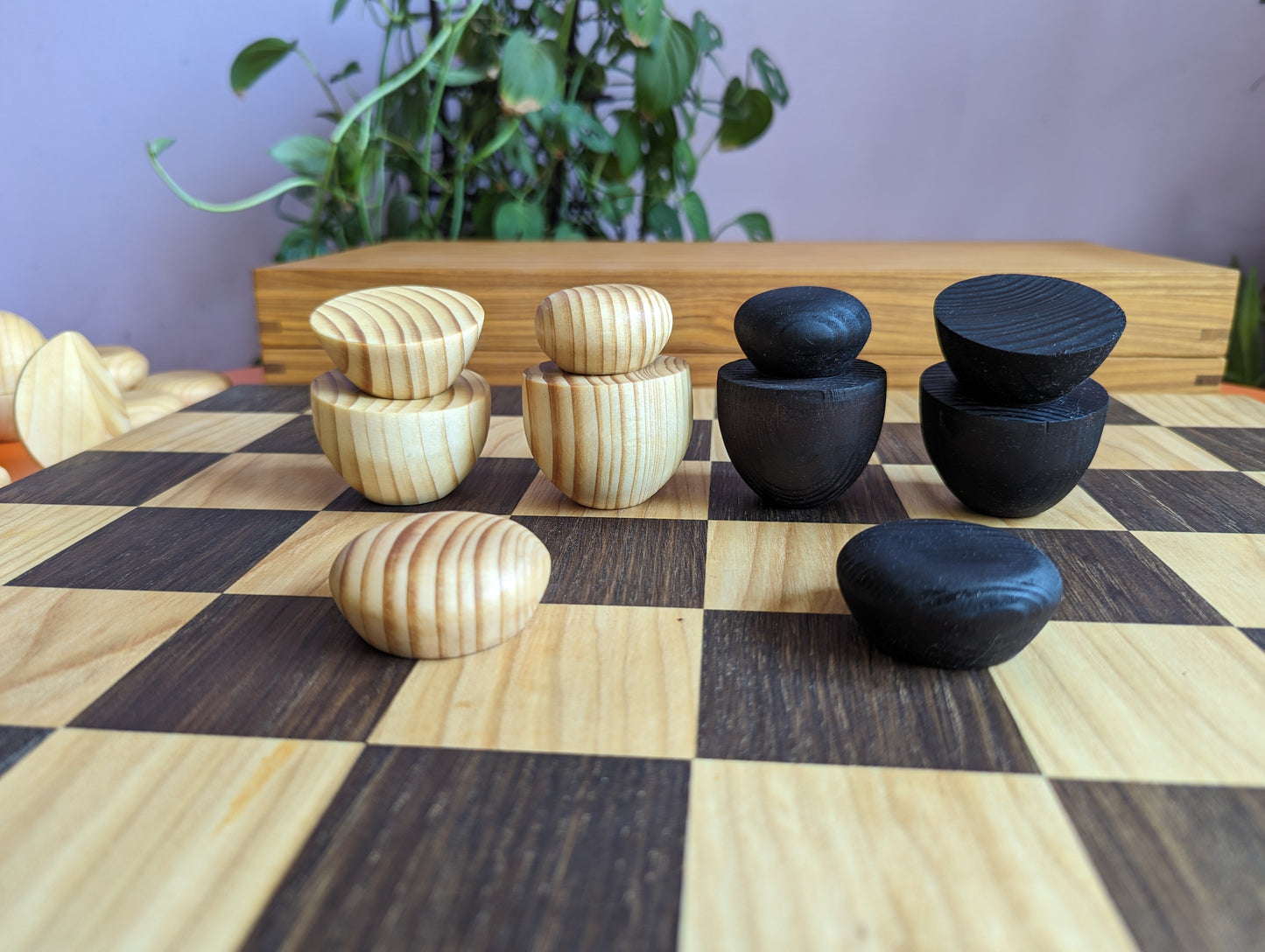 Julien Levy inspired chess set. Handmade abstract modern wooden chess.